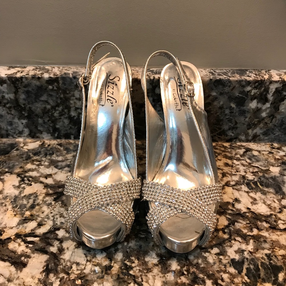 Sizzle by Coloriffics Silver Jeweled Heels